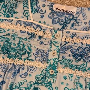 Silverts, Adaptive Clothing, Blue & Green Floral Flannel Nightgown, SZ: L